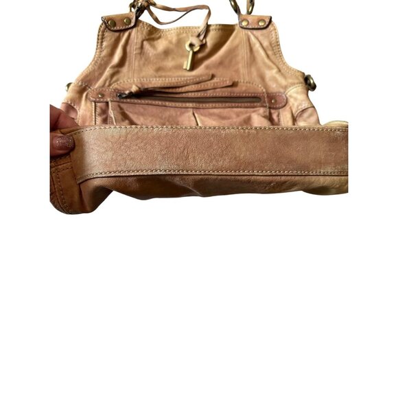 Vintage Fossil Large Brown Leather Shoulder Bag Multiple Pockets & Key Charm Y2k - Picture 5 of 12